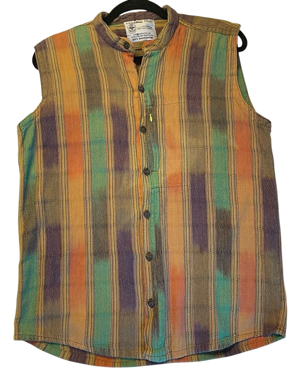 Freak N Chic Orange, Green & Purple Sleeveless Striped Button-Down Band Shirt